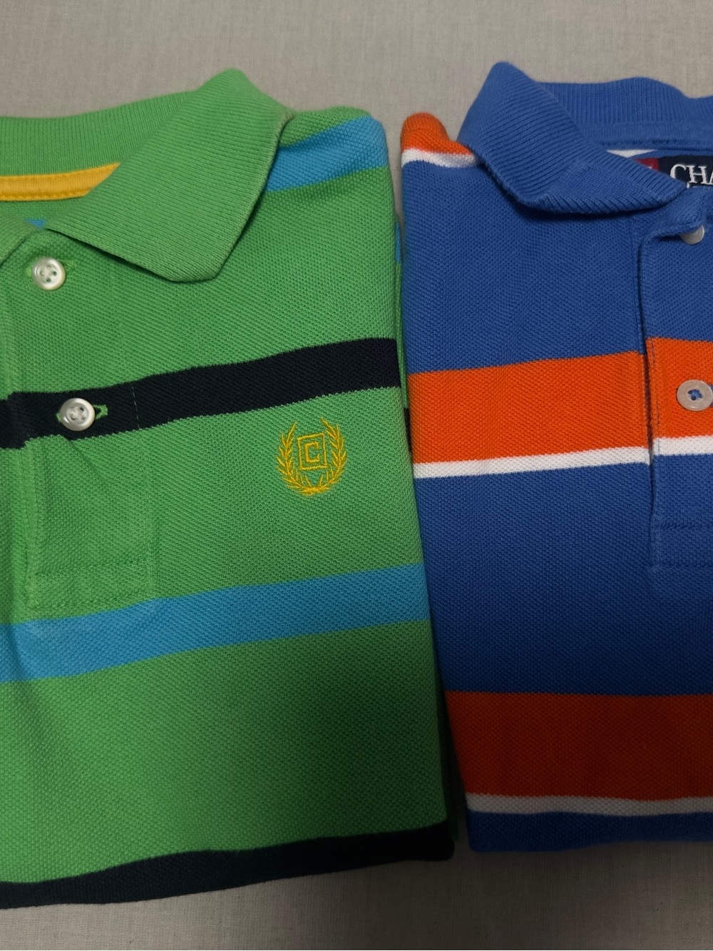 Boys Size 5 & 4 Chaps Polo Lot • Green & Blue/Orange Striped Set (2pk)#503